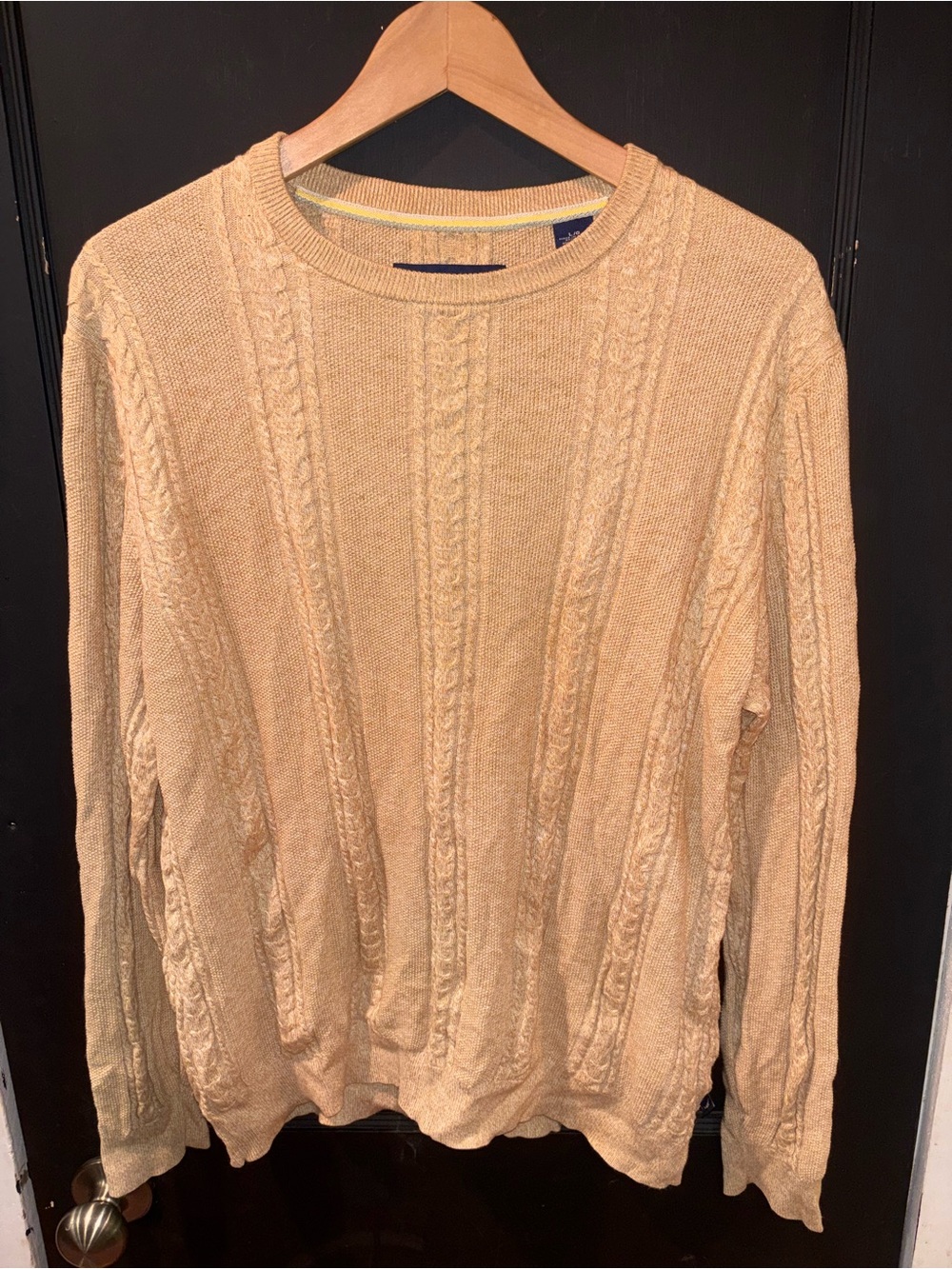 Tommy Bahama Cable Knit Silk Cotton Crewneck Sweater Tan Size Large